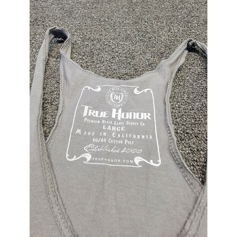 True Honor Women's Large Tank Top Grey Racerback Skull Graphic - Picture 4 of 11
